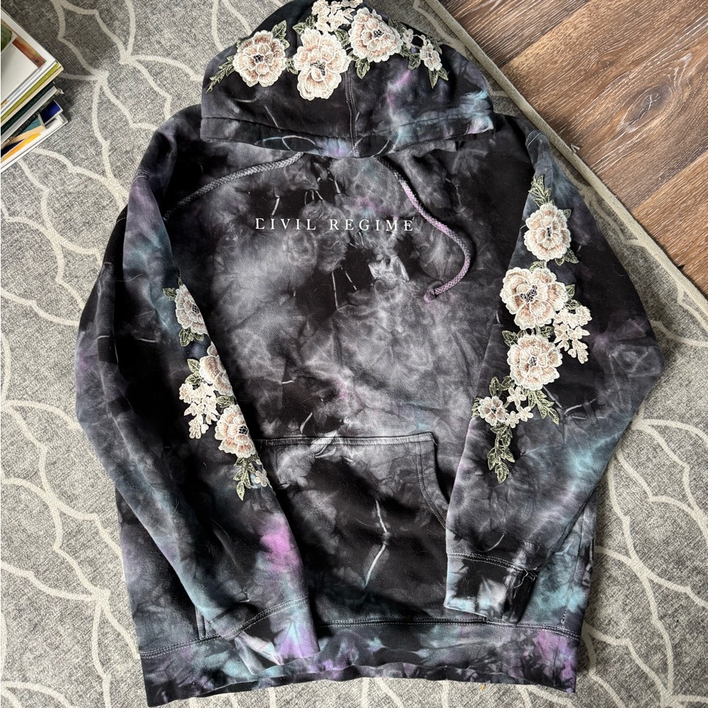 Civil Regime Tie-Dye Hoodie with Floral Accents